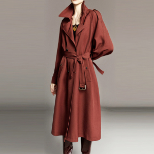 Spring new high-end windbreaker jacket with a mid to long waist cinched design