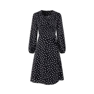 Spring and summer long sleeved black and white polka dot dress