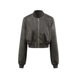 Melad coffee colored small leather jacket for spring and autumn