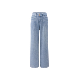 Light colored wide leg jeans with loose drape and high waist