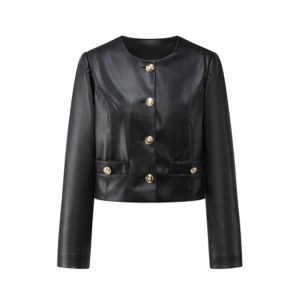 Retro style short black leather jacket for women