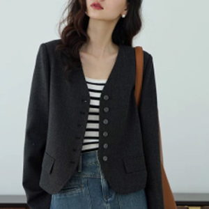 Ladies' casual jacket Round neck casual coat