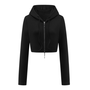 Spring and Autumn black hooded short hoodie jacket
