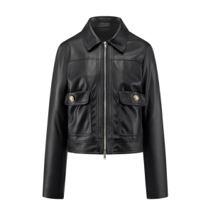 Black Sweet Cool Motorcycle Style Flip Collar Leather Jacket