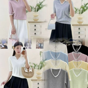 lace v Collar with seven quarter sleeves,  slim fitting and slimming knit sweater