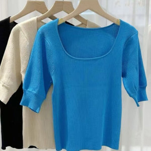 Summer seven quarter sleeve slim fit and slimming knitted sweater