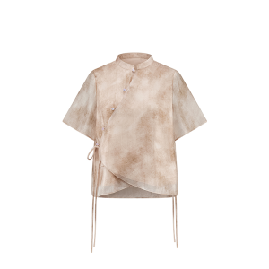Chinese style blended spring half sleeved stand up collar shirt with Chinese printed commuter top 