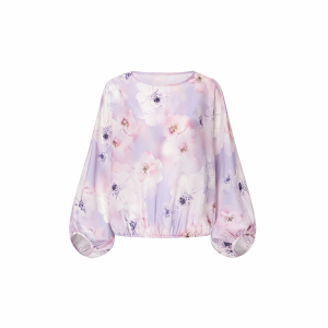 Spring and summer new beautiful purple fairy print round neck lazy shirt