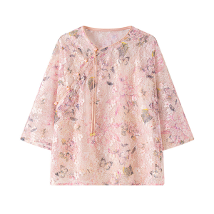 Spring new retro Chinese style printed diagonal placket Chinese style small shirt