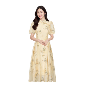 Summer new style Chinese style retro buckle improved cheongsam printed dress