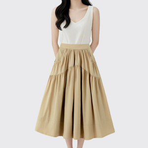 Summer new high waist slimming style versatile pleating a Word skirt