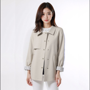 25 Spring New Women's Solid Color Versatile Medium to Long Cotton Classic Slimming Windbreaker