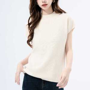 Spring new semi stand collar pullover knitted sweater Korean style slim fit short sleeved shirt