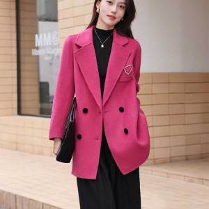Flip collar double-sided cashmere coat,  medium to long,  new style with temperament,  double row button cotton wool coat