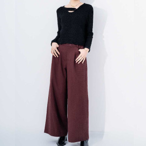 Fashionable commuting Ankola red retro pleated high waisted lazy wide leg suit pants