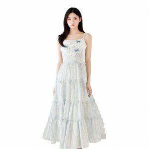 Summer super fairy chic floral beach vacation suspender dress