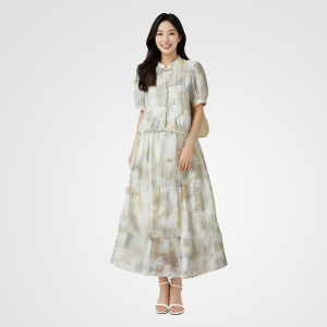Summer girl's small stand collar high-end printed Chinese style shirt/A Word skirt