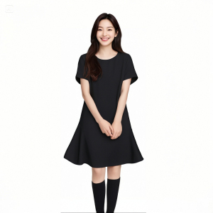 Summer French Hepburn style,  slim black dress,  children's mid to long style