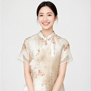 Apricot Blossom Smoke Rain. National style set｜Stand up collar shirt