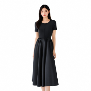 Summer new French style Hepburn style black short sleeved dress
