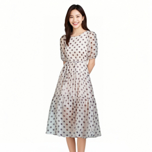 Summer New French Unique Dress,  High end Wave Point Tea Break Dress