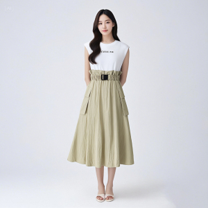 Summer new waist cinching and slimming fake two-piece splicing T T-shirt A Word skirt dress
