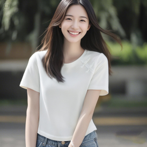 Solid color versatile round neck short sleeved shirt T Chinese style slim fit and slimming short top for women,  summer new style