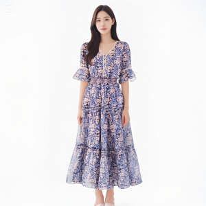 Comes with a noble and mysterious temperament,  hot stamping butterfly orchid slimming dress