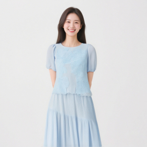 Summer New Texture Knitted Flower Bubble Sleeve Shirt High Waist Skirt Set for Women