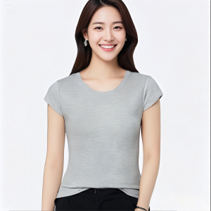 Basic versatile round neck front shoulder slim fit and slimming effect T T-shirt