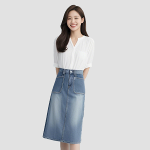 Spring new cotton slimming washed straight leg denim skirt