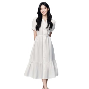 Summer new high-end exquisite French temperament,  waist cinching and slimming,  mid length with skirt