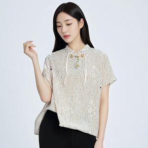 Flag opening victory national style standing collar short sleeved cardigan