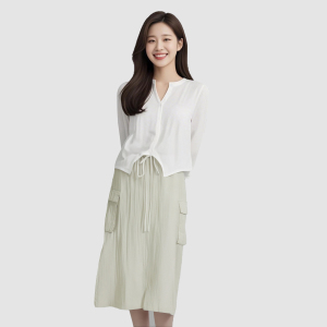 Summer new lace up high waisted loose slimming workwear skirt