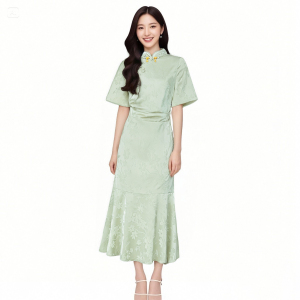 New Chinese style butterfly jacquard buckle fish tail dress,  women's improved cheongsam dress