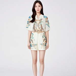 Summer Sicilian girl tied rope shirt Trendy short sleeves