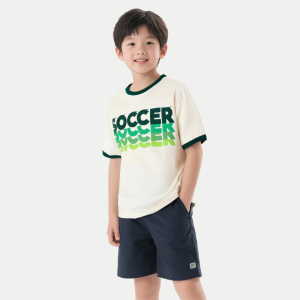 Summer New Boys' Short Sleeves t Breathable and loose fitting shirt with contrasting colors for middle-aged children