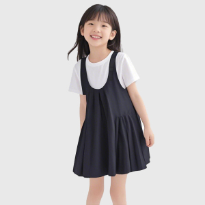 Summer New Black Bow Strap Skirt for Middle and Large Girls