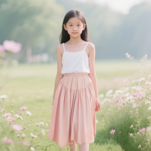 Design sense:  Girls' Spring Heavy duty Satin Medium to Large Children's High waisted Half length Skirt