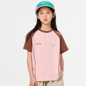 Trendy brand niche design for girls,  middle-aged and young children,  contrasting colors,  shoulder length short sleeves