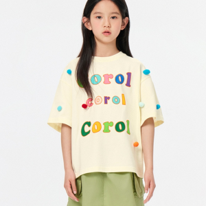 New cute fur ball for girls' summer clothes T Children's loose printed short sleeved shirt,  mid size children's top