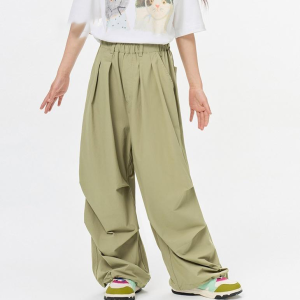 Girls' pleated work pants for spring and autumn new style,  children's loose wide leg straight leg casual pants
