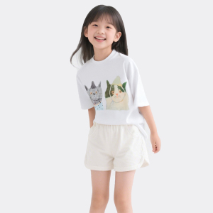 Girls' summer pure cotton short sleeved shirt T Children's loose and fashionable shirt for middle-aged and older children