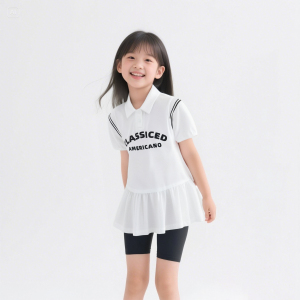 女童连衣裙夏季新品中大童全棉短袖 Polo 裙衫