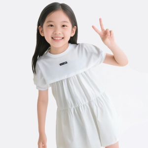 夏款女大童拼接连衣裙纯白可爱