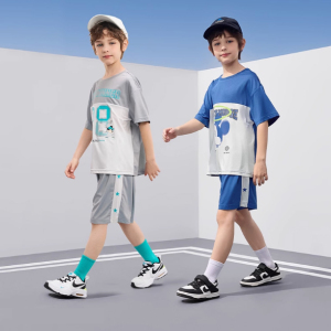 Boys' quick drying spliced summer clothing,  children's sports short sleeved two-piece set
