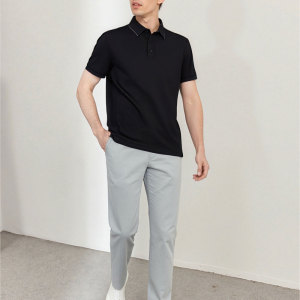 Tencel men's summer solid color short sleeved shirt Vertical wrinkle resistant commuting versatile top