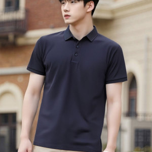 Wool blend men's summer solid color short sleeved shirt Thin Warm Business POLO Shirt
