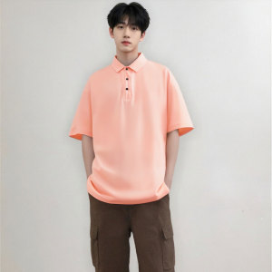 Combed cotton men's summer solid color short sleeved shirt High density fabric simple solid color top