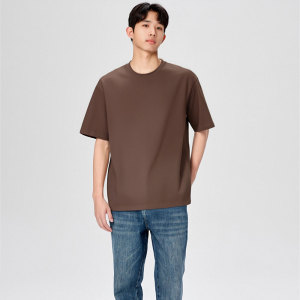 Men's summer round neck solid color short sleeved shirt with seamless interior Minimalist base T T-shirt
